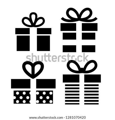 Gift Box vector icons set. Black illustration isolated for graphic and web design. - Vector