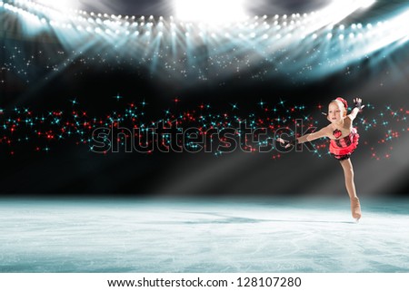 young skater performs on the ice in the background lights lighting