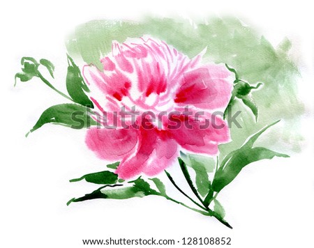 Watercolor flower peony