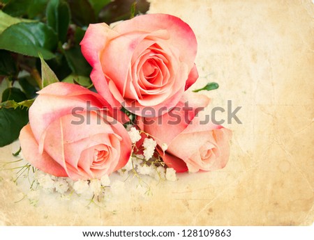 Grunge postcard background with roses