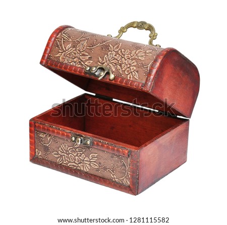 Vintage jewellery box with lock isolated on white background. Saving clipping paths. 