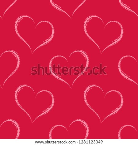 Seamless vector pattern from graceful hearts on a red background. Valentine's Day,  Mother's Day or Women's Day. Hand drawn brush. Endless texture for textile design. Background for the wedding.