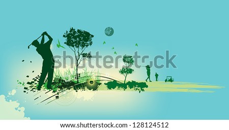 Golf Silhouettes in blue background