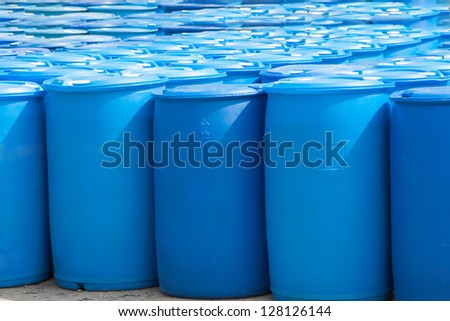Chemical Plant, Plastic Storage Drums, Blue Barrels