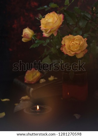 memorial photo with Roses and candles 