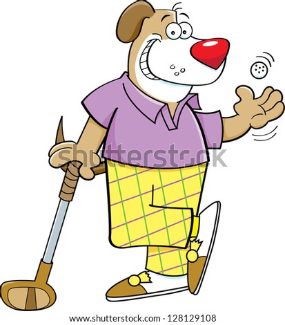 Cartoon illustration of a dog playing golf.