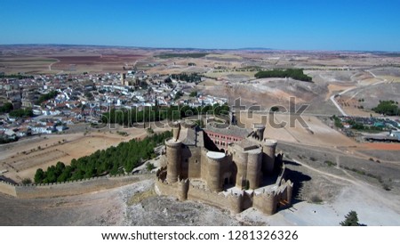 Belmonte. Village of Cuenca with castle. Spain. Drone Photo