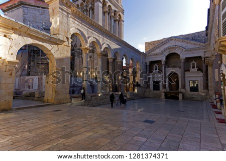 Ancient Peristil square at Diocletian palace in Split Royalty-Free Stock Photo #1281374371