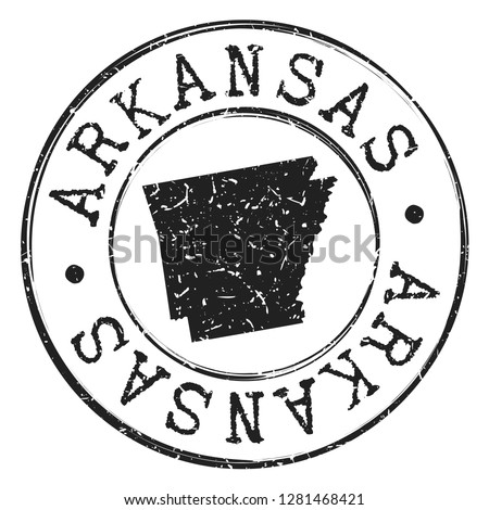 Arkansas Map Silhouette Postal Passport Stamp Round Vector Icon Design.