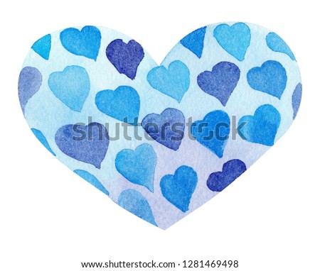 Watercolor hand painted blue heart. Symbol of love. Isolated objects perfect for Valentine's day invitation or romantic post cards.