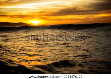 Rolling waves at sunset.