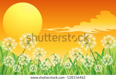 Illustration of a bright sunset scenery