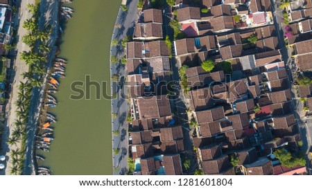 Aerial view of Hoi An old town or Hoian ancient town. Royalty high-quality free stock photo image of Hoi An old town. HoiAn is UNESCO world heritage, one of the most popular destinations in Vietnam