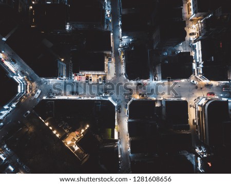 Night life and party in Big City. Picture made by drone