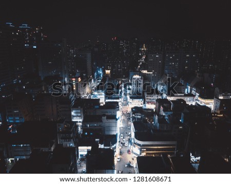 Night life and party in Big City. Picture made by drone