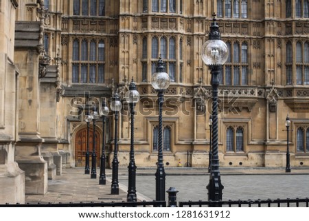 Light poles Outside the London Parliament House Royalty-Free Stock Photo #1281631912