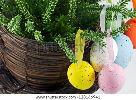 Hanging easter eggs on home decoration