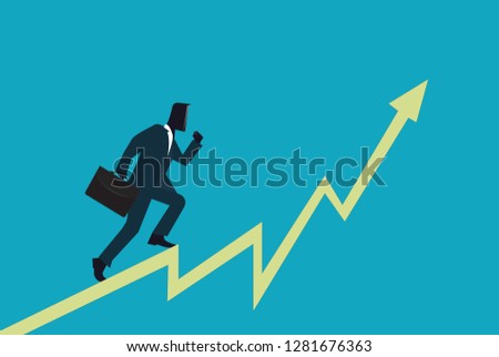 businessman ran on the graph chart. Concepts for forecasting, predictions, success, planning in business