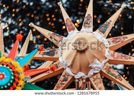 Celebration of  Orthodox Christmas in Lviv. Festival "The flash of Christmas star". Parade of Christmas stars. Closeup of star/