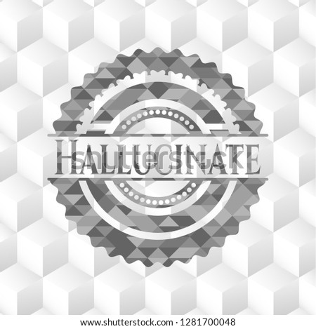 Hallucinate grey emblem. Vintage with geometric cube white background