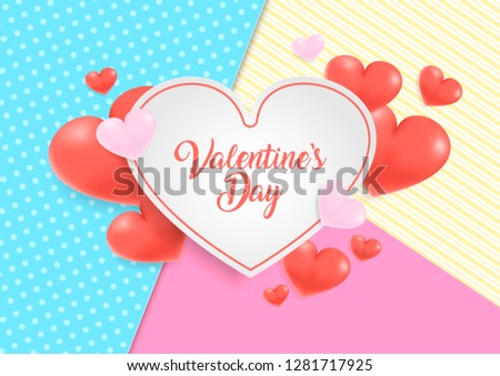 Background with realistic 3D hearts. Cute background with hearts for Valentine's day. Concept for greeting card or banner.
