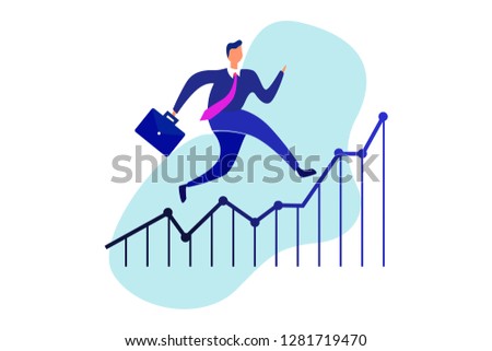 Finance and investment. Businessman running on chart - Vector