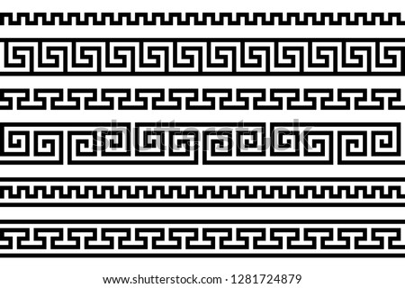 meander pattern. greek fret repeated motif. vector seamless pattern. simple black and white background. geometric shapes. textile paint. repetitive background. fabric swatch. wrapping paper. texture Royalty-Free Stock Photo #1281724879