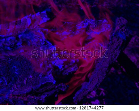 Burning firewood in the fireplace close up,charcoal background. Wonderful color transition Royalty-Free Stock Photo #1281744277