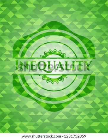 Inequality realistic green emblem. Mosaic background