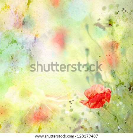 Scenic watercolor background, floral composition