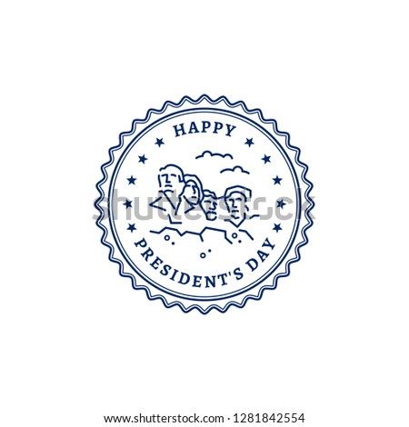 Happy Presidents Day stamp icon. American Presidents Mount Rushmore National Monument USA. Thin line art design, Vector illustration