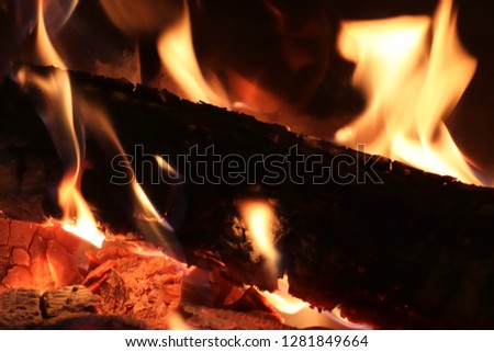 Beautiful hot fire burning in a fireplace