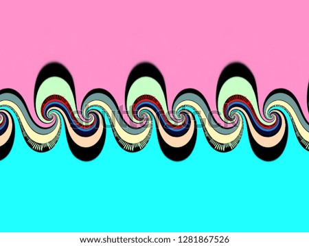 A colorful hand drawing pattern made of yellow pink red and blue with black.