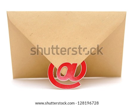 brown envelope with e-mail sign isolated on white background