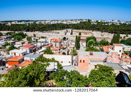 Aerial view of old center of Rhodes, Greece