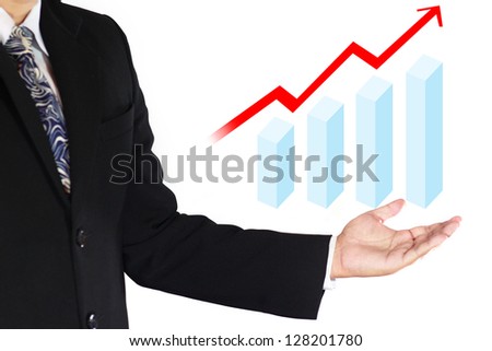 business man showing growth arrow with graph