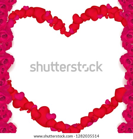 Vector Frame of roses with a heart in the center.EPS 10.blank for Valentine's day postcard