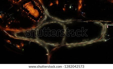 night road with drone. Irkutsk. Maratov interchange