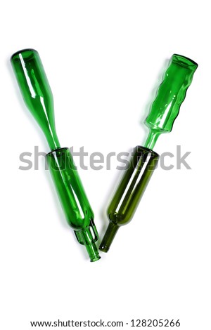 Color photo of the letters of the alphabet out of bottles