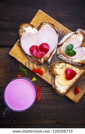 Image from creative food series: hearts sandwiches