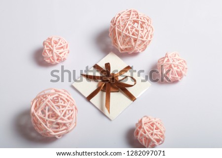 Greeting cards on a white background. Around decorative balls.