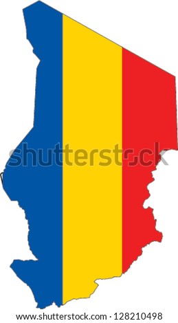 Country shape outlined and filled with the flag of Chad