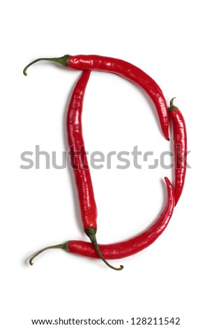 Color photo of the letters of the alphabet out of peppers