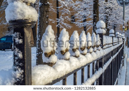 Metal fence in winter
