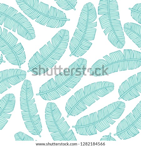 Tropical vector leaves seamless pattern. palm banana tree leaves, jungle leaf seamless vector, floral exotic wallpaper. Feathers background