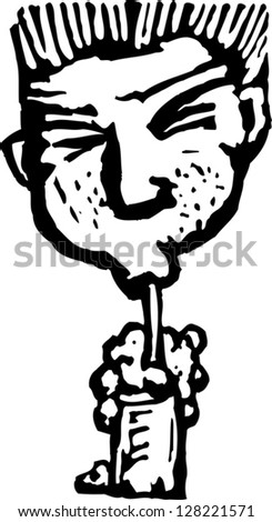 Black and white vector illustration of a man blowing