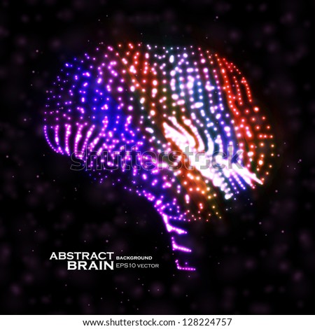 Neon brain, abstract vector illustration, bright elements - editable eps10