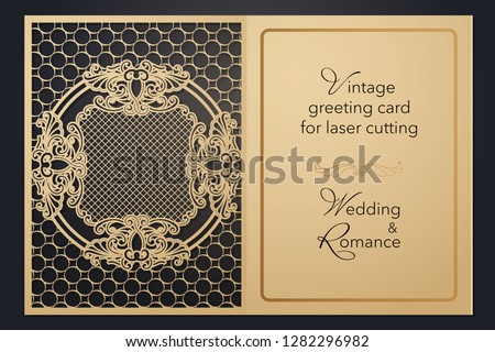 Vintage greeting card for laser cutting. Delicate pattern for wedding, romantic party, blank menu, cover folder for presentation.