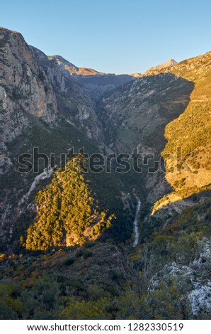 Scenic view of the wild nature in Mani area in Messenia, Greece. Photo taken from Prophet Helias Church over Rintomo Gorge Near Gaitses village.