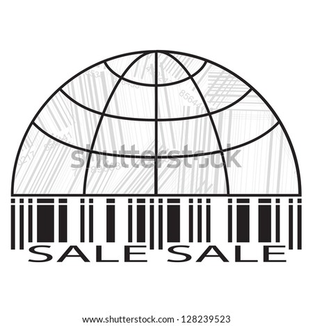 Sale label stylized as a globe and barcode. Vector Illustration.